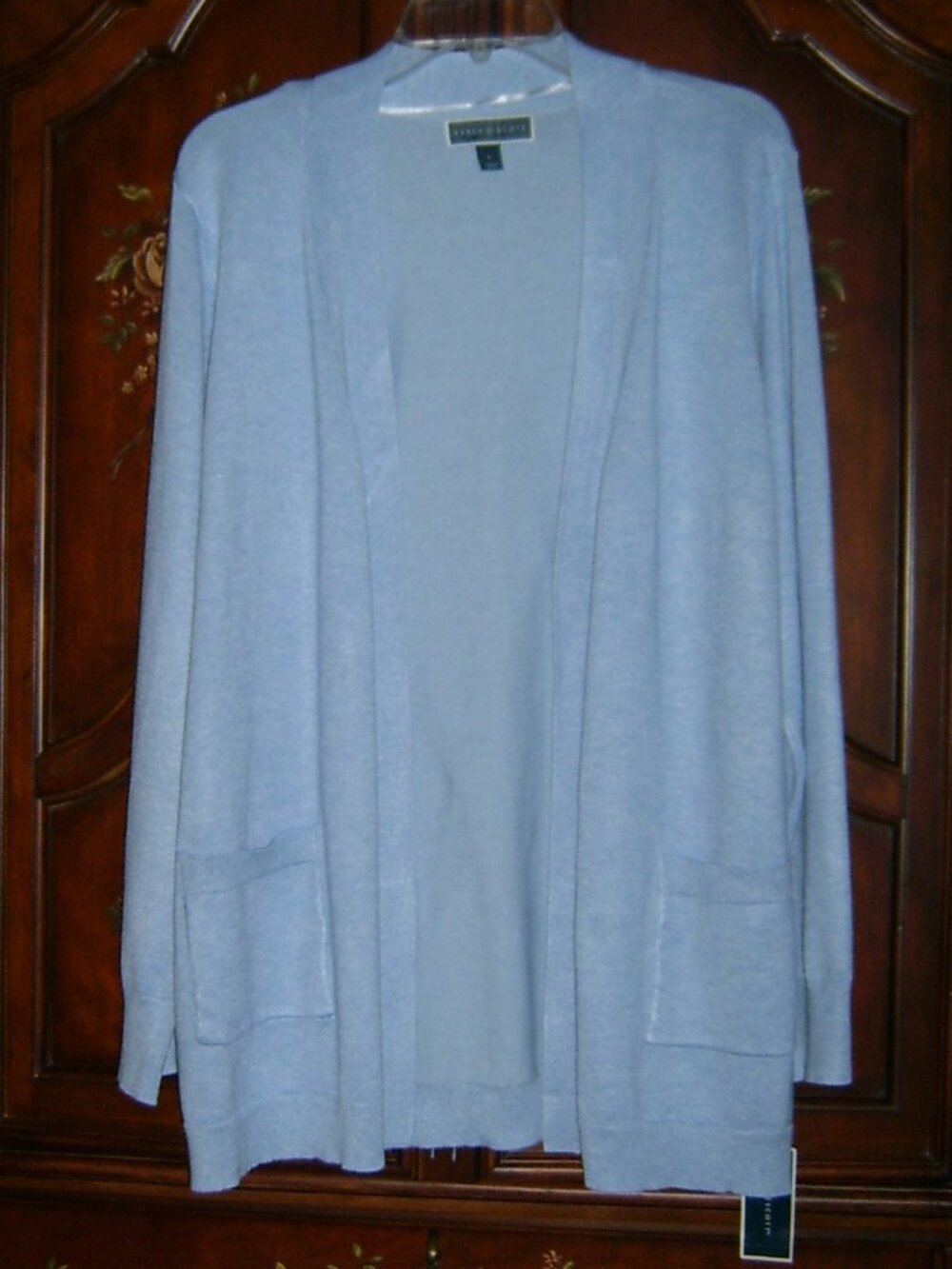 Karen Scott Baby Blue Open Cardigan Sweater, Size L, NWT